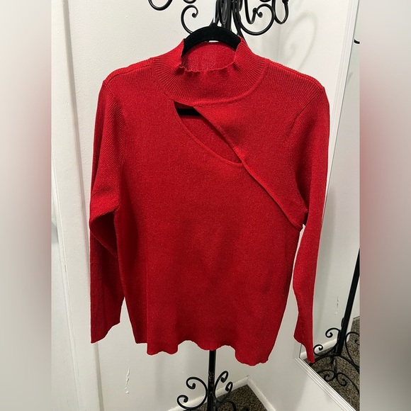 Calvin Klein Red Cut-Out Turtleneck Sweater - Picture 1 of 6